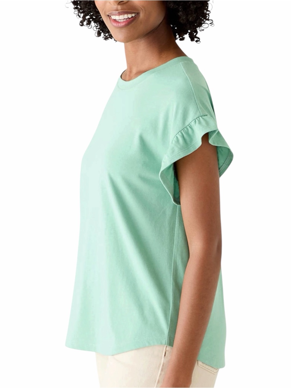 crown & ivy Mint Ruffle Sleeve Short Sleeve Tee NWT - Picture 2 of 9